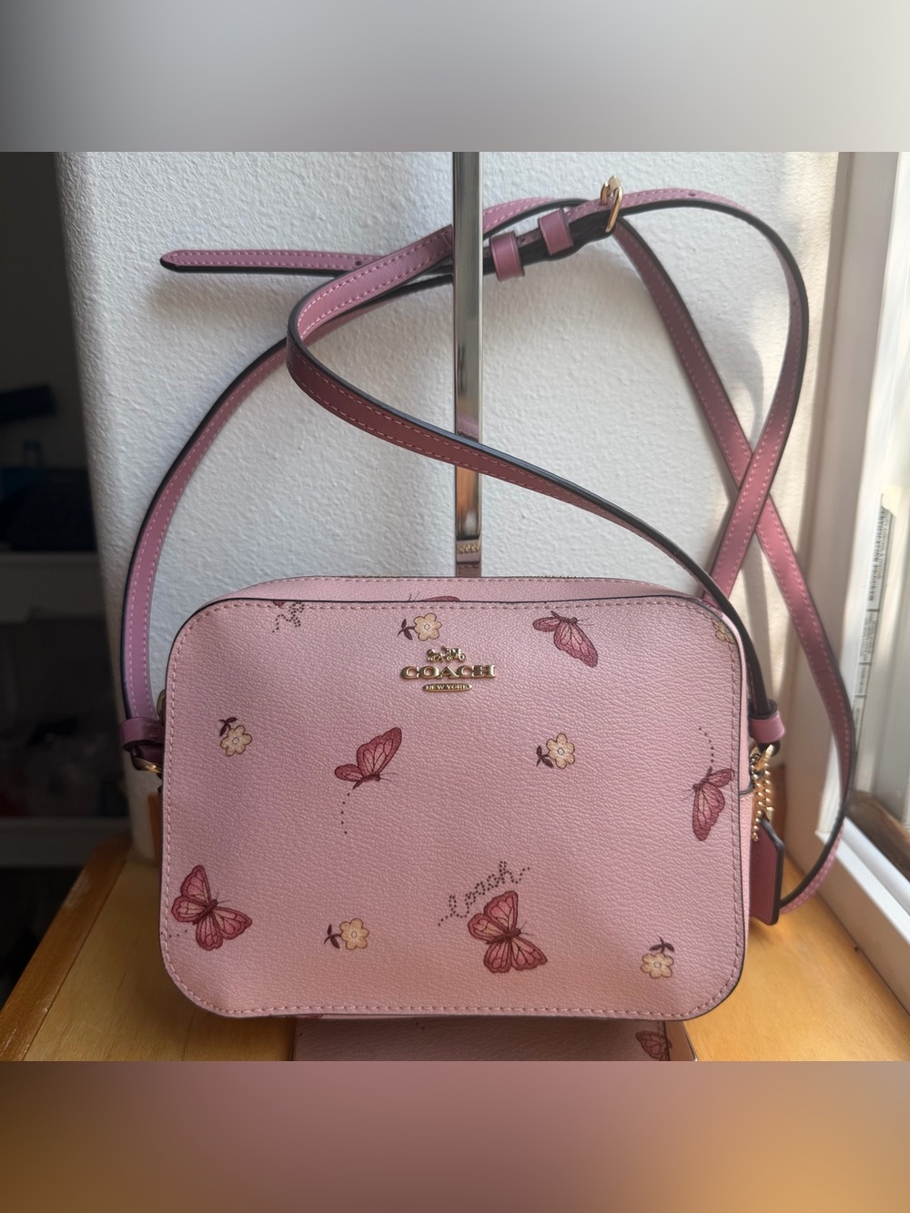 Coach Pink Butterfly Print Leather Crossbody Like New